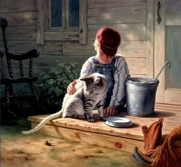 Хочешь молока? - дети, кот - оригинал