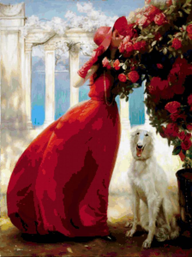 дама с собачкой - девушка. собака. цветы - предпросмотр