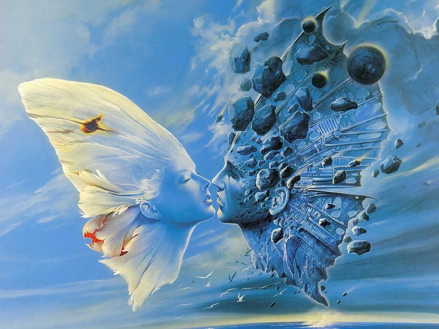 он и она - абстракция, поцелуй - оригинал