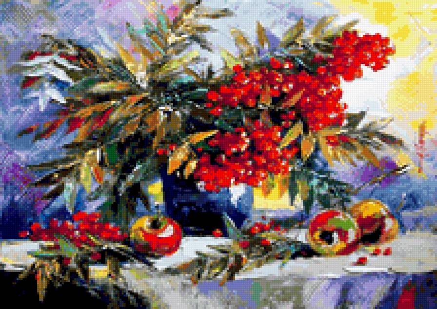 Рябина - натюрморт, рябина, живопись - предпросмотр