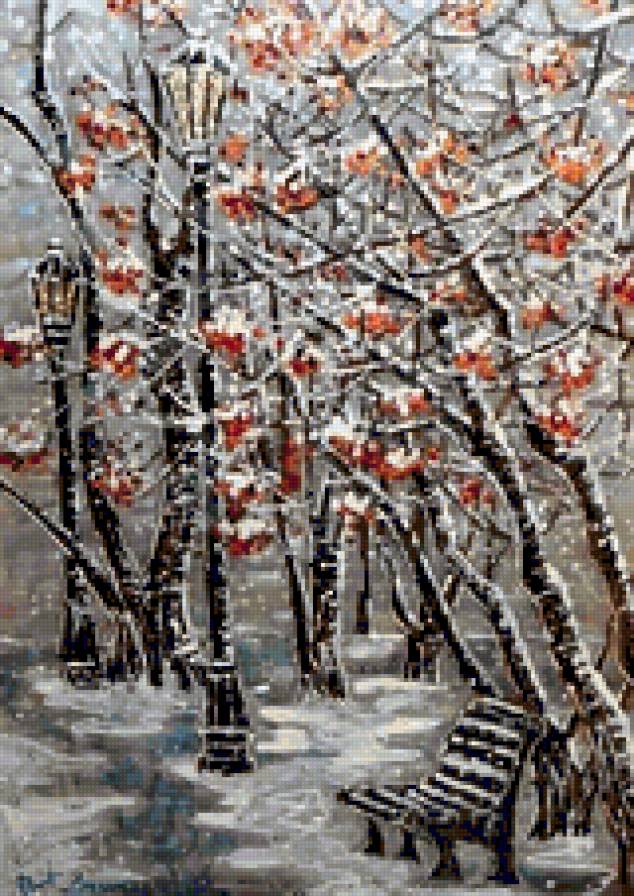 Рябина - снег, зима, пейзаж, живопись, рябина - предпросмотр