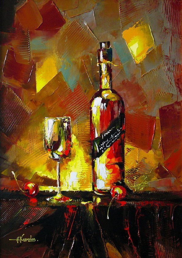 Натюрморт - бутылка, живопись, натюрморт - оригинал