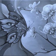 Оригинал схемы вышивки «Бабочка и орхидея» (№273022)