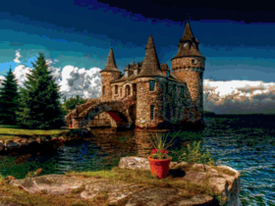 крепость - море, картина, река, природа, живопись, цветы, пейзаж - предпросмотр