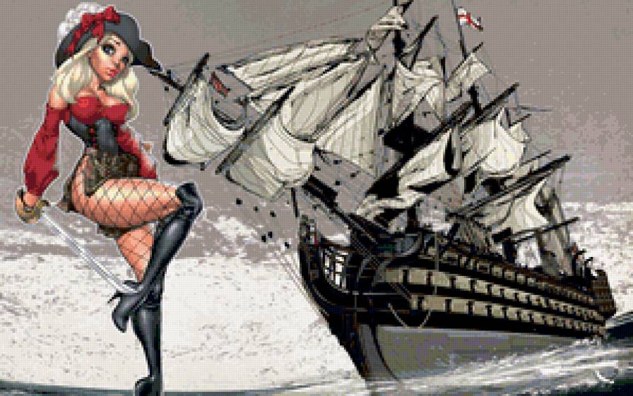 Пиратка - море, корабль, девушка - предпросмотр
