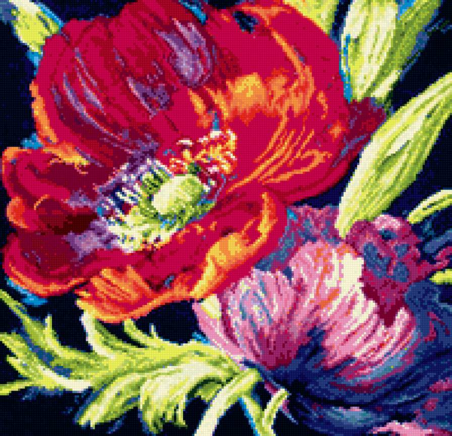 МАКИ - красный, цветы, маки, синий - предпросмотр