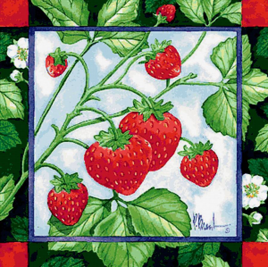 Подушка "Клубнички" - клубника, ягоды, салфетка, подушка - предпросмотр