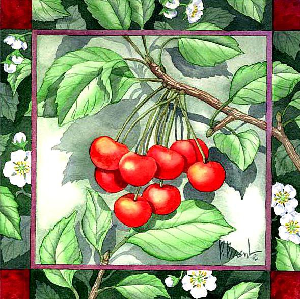Подушка "Вишенки" - ягоды, подушка, вишни, салфетка - оригинал