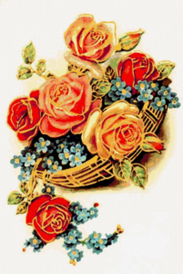 Розы и незабудки - незабудка, розочки, ретро, флора, розы, винтаж, незабудки - предпросмотр
