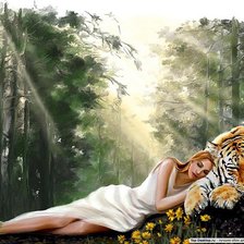 Оригинал схемы вышивки «Тигр и девушка» (№274311)