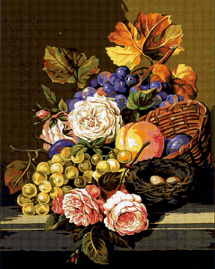 Натюрморт - цветы, натюрморт, фрукты - предпросмотр