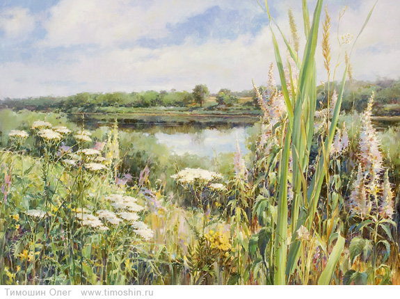 пейзаж - пейзаж, природа, поле, озеро, луг, цветы - оригинал