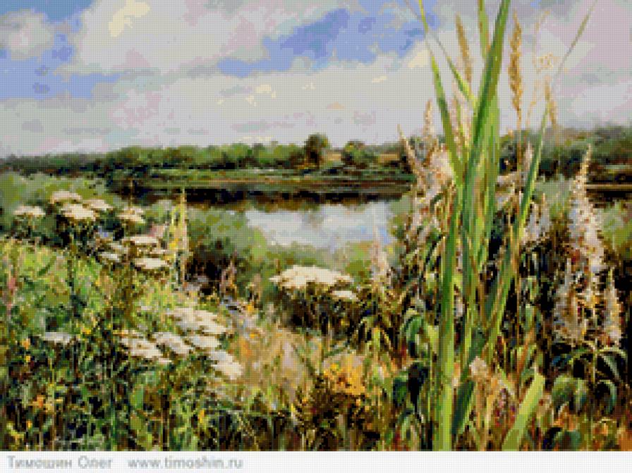 пейзаж - пейзаж, поле, луг, природа, озеро, цветы - предпросмотр