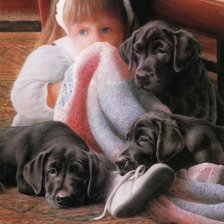 Схема вышивки «девочка с щенками»