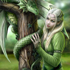 Схема вышивки «эльфийка и  зелёный дракон»