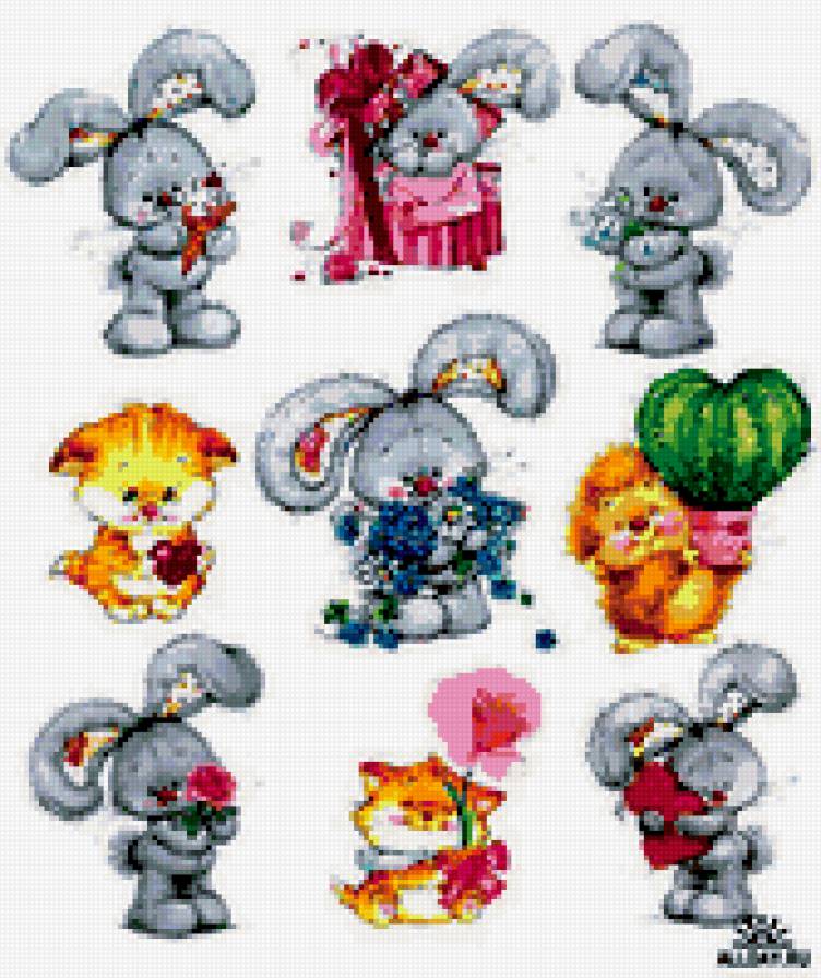 зайчик, киса,ежик - любовь, животные, кошка, зайчик, ежик - предпросмотр