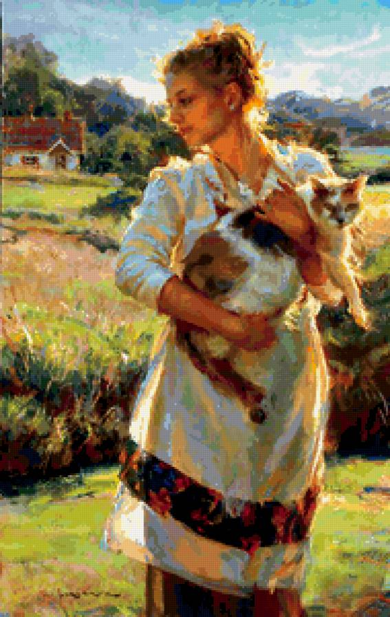 Девушка-картина - кот, девушки - предпросмотр