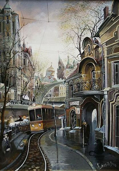 Трамвайчик - пейзаж, картина, город - оригинал