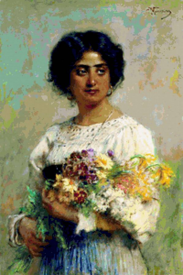 Девушка с букетом - женщины, девушки, женский образ - предпросмотр