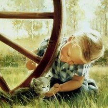 Схема вышивки «Мальчик с котенком»