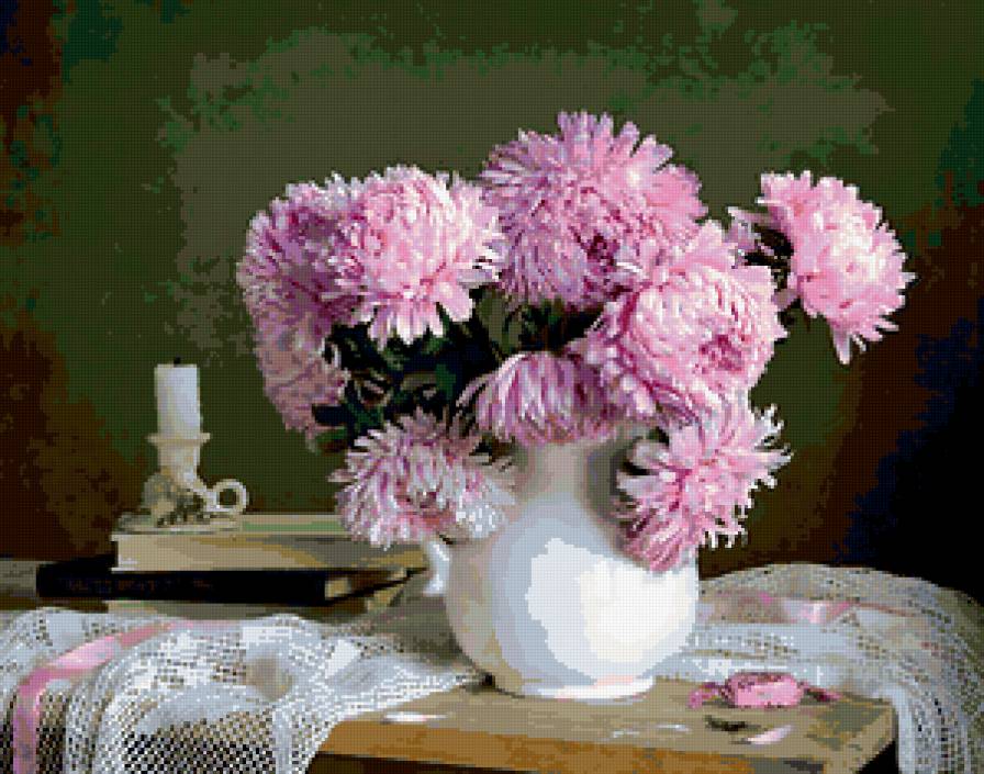 красивый букет - картина, хризантемы, букет, розовые - предпросмотр