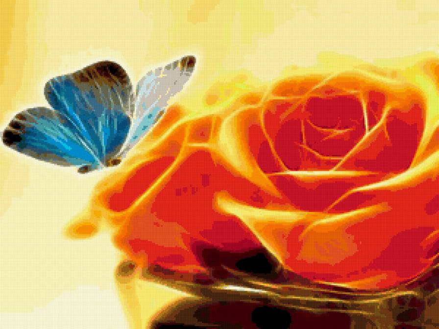 РОЗА - цветок, абстракция, роза, бабочка, оражевый - предпросмотр