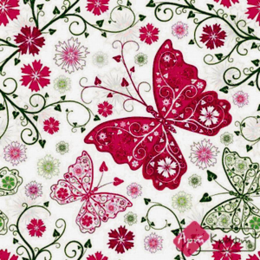 подушка - цветы, бабочка, узор, подушка - предпросмотр