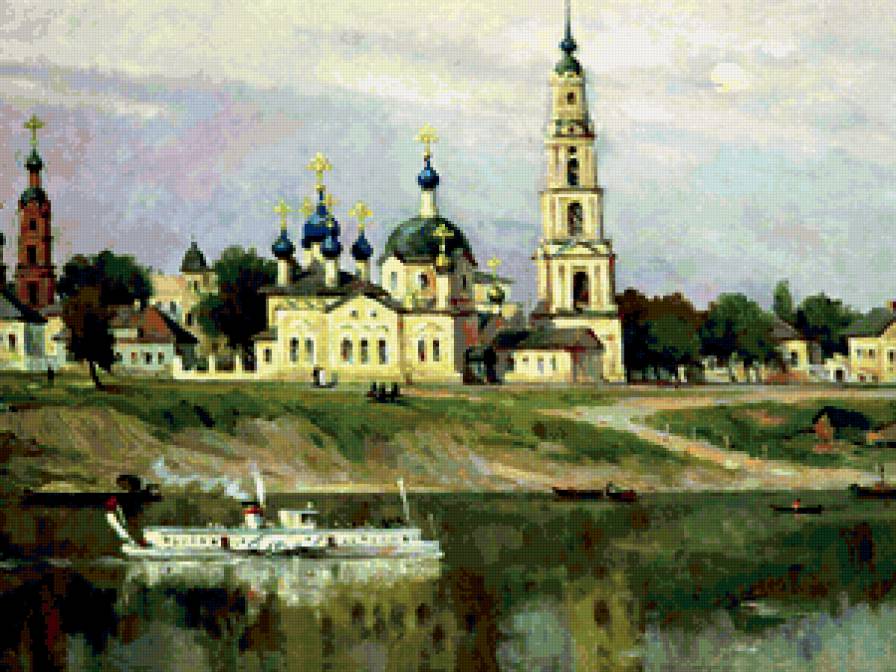 КАЛЯЗИН - лето, церковь, река, лодки, берег реки - предпросмотр