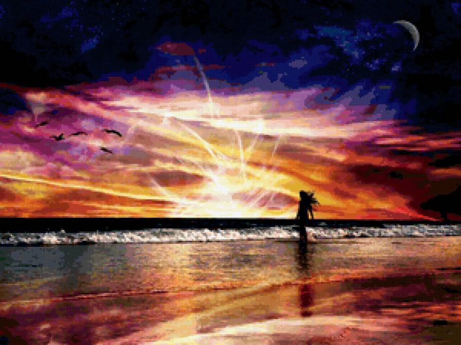 Счастье надо не искать, а нести с собой - фэнтези, закат, девушка, море - предпросмотр