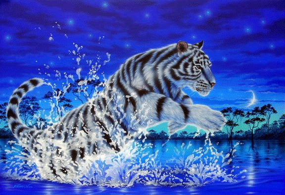 Пейзаж, ночь, тигр - ночь, пейзаж, тигр - оригинал