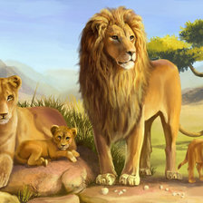 Схема вышивки «Лев с семьей»