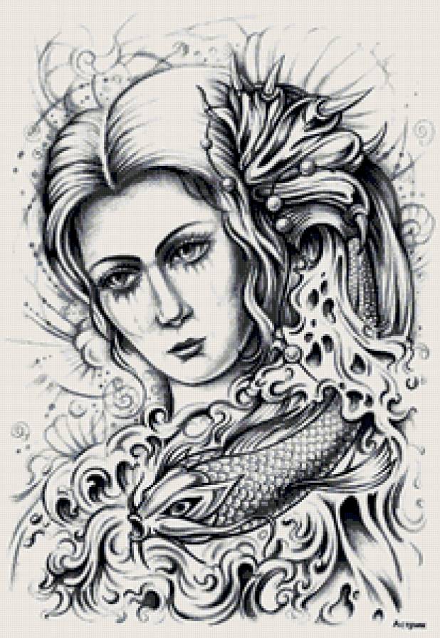 Русалка - провительница морей, ракушка, женский образ - предпросмотр