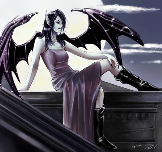 Демоница - девушка, крылья, демон, луна - оригинал