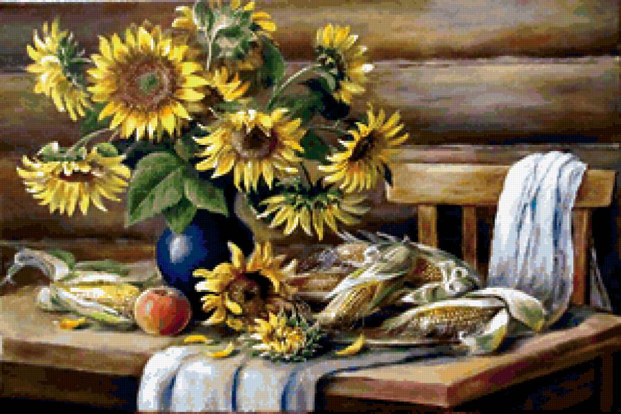 подсолнухи - подслнухи, цветы, натюрморт, букет - предпросмотр