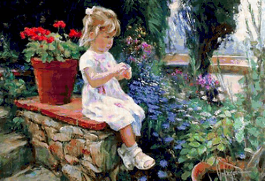 Девочка - владимир волегов, ребенок, девочка, цветы, картина - предпросмотр