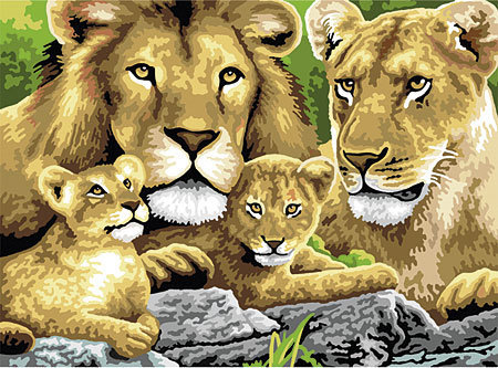 Львиная Семейка - тигр, картина, львы, хищник, природа, кошка, семейка, красавцы, зверь - оригинал