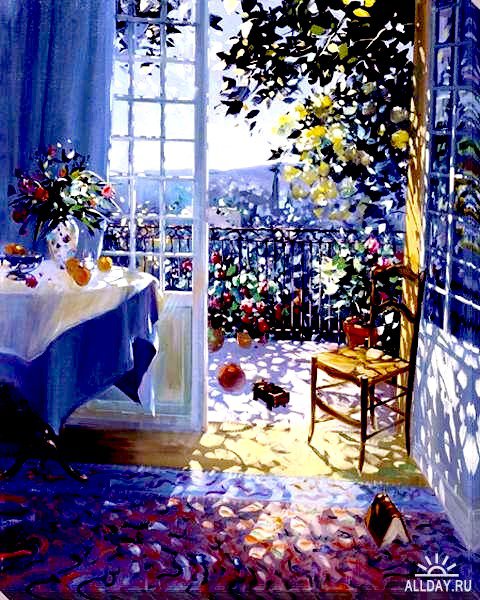 летний день - лоран парселье, окно, цветы - оригинал