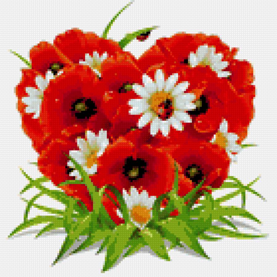 Сердце. Ромашки с маками - ромашки, цветы, божья коровка, маки, сердце, любовь - предпросмотр