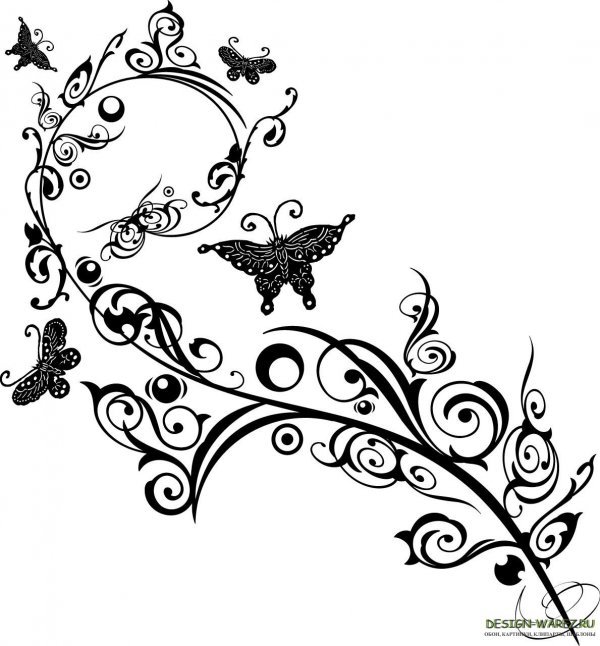 узор для подушки - монохром, бабочки, подушка, цветы, черно-белое, узор - оригинал