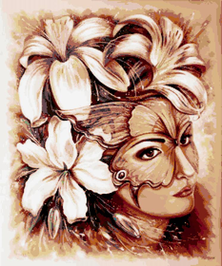 ДИПТИХ   "ВЕНЕЦИАНСКОЕ НАСТРОЕНИЕ" - красота женщины, образ, лилии, мечты о венеции, женщины мира - предпросмотр