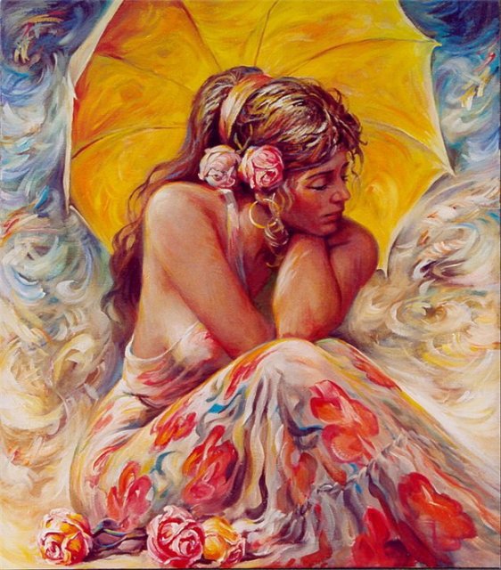 женский образ - цветы, женщина, зонт - оригинал