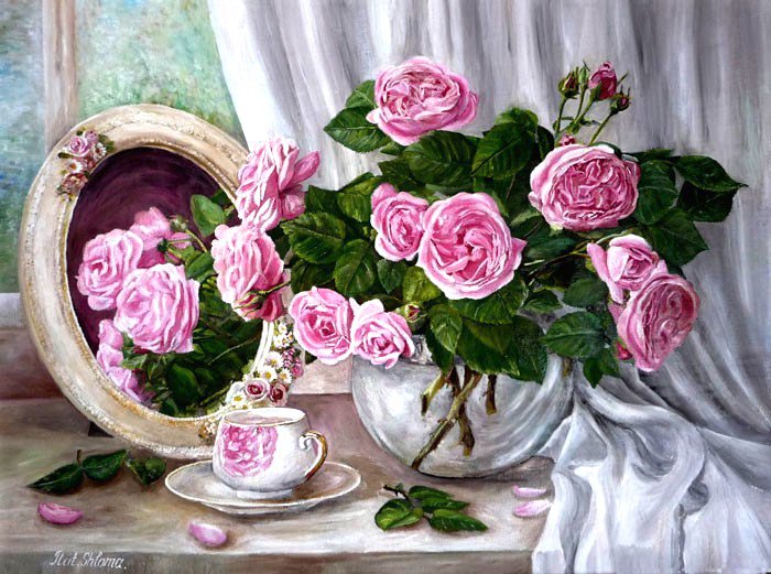 Натюрморт с розами - роза, душистые розы, розы, букет, цветы, натюрморт - оригинал
