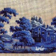 Схема вышивки «старинній голубой пейзаж»