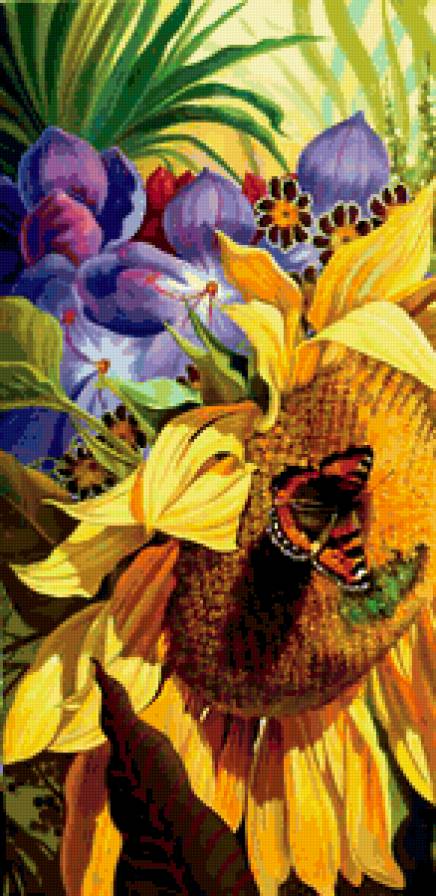 Триптих Подсолнух с мотыльком. Лев. часть(первая) - цветы, триптих - предпросмотр
