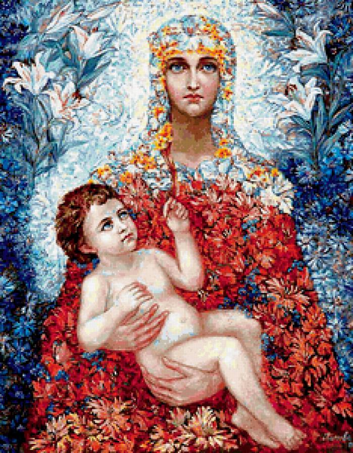 Дева Мария с младенцем - иисус, цветы, дева мария, младенец, икона, портрет - предпросмотр