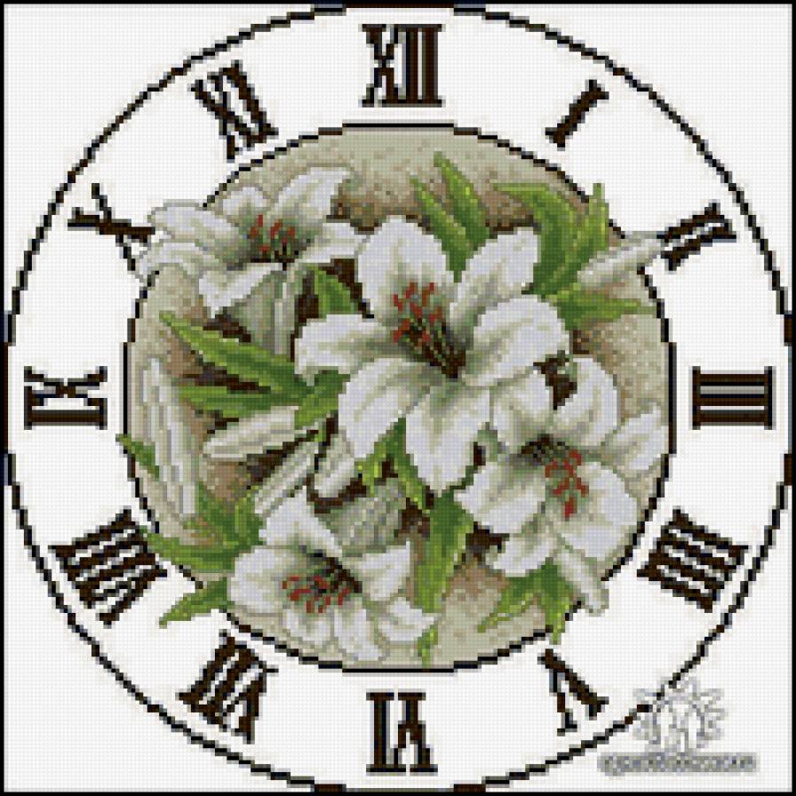 Часы - часы, лилии - предпросмотр