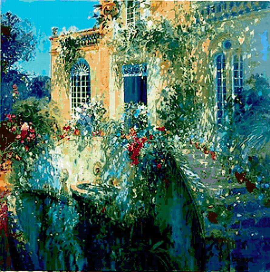 летний день - лоран парселье, цветы, дом, лето - предпросмотр