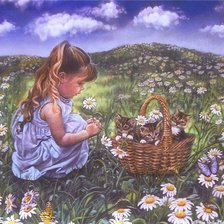 Схема вышивки «девочка с котятами»