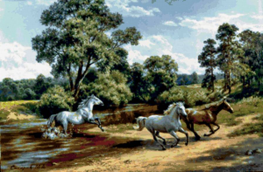 лошади - пейзаж - предпросмотр