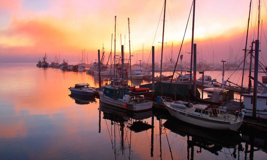 Пирс - закат, лодки, вода - оригинал